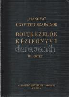 Kézikönyv a szövetkezeti boltkezelők és alkalmazottak részére. Összeállították: a ,,Hangya&#039;&#039; boltostanfolyamának előadói. Második, ujonnan átdolgozott kiadás. Budapest, 1934. ,,Hangya&#039;&#039; Szövetkezeti Központ (Pallas Irod. és Nyomdai Rt.) 429 + [1] p. A boltvezetői és boltos-segédi kézikönyv első kiadása 1932-ben jelent meg. A bevezetésben a hazai szövetkezeti mozgalom gyors áttekintése - a szövetkezeti mozgalom a szerző értékelésében nem más, mint a hazai gazdaság régóta esedékes saját kézbe vétele. A kötet második felében a kiskereskedelem egyes ágazatainak részletes tudásanyaga, ezt megelőzően általános értékesítői etikett, elrettentő és követendő társalgási példákkal. Az első előzéken régi tulajdonosi bejegyzés.  (,,Hangya&#039;&#039; ügyviteli szabályok. III-ik kötet) BOEH VI: 0. Aranyozott, vaknyomásos kiadói egészvászon kötésben. Jó példány.