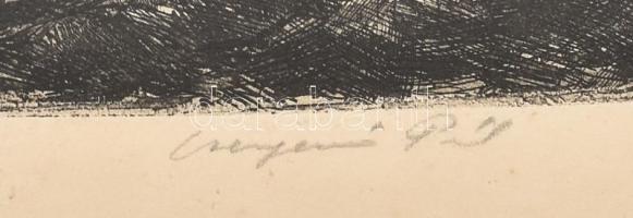 Csergezán Pál (1924-1996): Őszi szántás, rézkarc, papír, jelzett, kartonra kasírozva, 29,5×39,5 cm