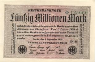 Német Birodalom / Weimari Köztársaság 1923. 50.000.000M (4x) fehér papíron, közte egymás utáni sorsz...