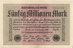 Német Birodalom / Weimari Köztársaság 1923. 50.000.000M (4x) fehér papíron, közte egymás utáni sorsz...