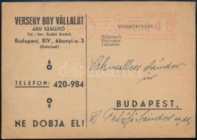 cca 1940 A Verseny Boy Vállalat (a háború utáni Boy szolgálat elnevezésének ötletadója) reklámnyomta...