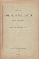 Radvánszky Béla:  Magyar családélet és háztartás a XVI. és XVII. században. (I-III. kötet.) Budapest, 1879-1896. Knoll Károly - Hornyánszky Viktor (Franklin-Társulat ny.) [2] + V + 494 p.; VIII + 406 p.; VIII + 429 + [3] p. Első kiadás. Radvánszky Béla (1849-1906) művelődéstörténész munkája levéltári anyagok alapján körvonalazza a kora újkori magyarság életmódtörténetét. A tanulmánykötetet adatközlő kötetek követik: ebben magyar, latin, német nyelven fogalmazott leltárok, hozományi katalógusok, lakodalmi és temetési költségvetések, végrendelkezések és étkezési rendtartások, étkezési és gyógyászati feljegyzések követik egymást. Példányunk tanulmánykötete a 20. ív előtt kettévált, a második kötet fűzése a 8. és 9. ív előtt jelentősen meglazult. Az első két kötet fűzött, sérült, gerincén kissé hiányos kiadói borítóban, a harmadik kötet aranyozott, álbordázott korabeli félbőr kötésben.