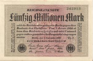 Német Birodalom / Weimari Köztársaság 1923. 50.000.000M (2x) fehér papíron, "Sterne mit einem S darin" vízjellel, közeli sorszámokkal T:I