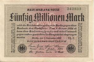 Német Birodalom / Weimari Köztársaság 1923. 50.000.000M (2x) fehér papíron, "Sterne mit einem S...