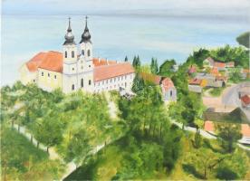 Gajdics Ibolya (1951-): Tihanyi panoráma (Balaton). Olaj, vászon, jelzett. 50x69 cm