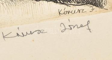 Kórusz József (1927-2010): Tihanyi udvar. Rézkarc, papír, jelzett, 29×39 cm