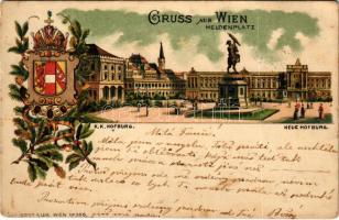 1897 (Vorläufer!) Wien, Vienna, Bécs; K.K. Hofburg, Heldenplatz, Neue Hofburg / royal castle, coat of arms. Schneider & Lux Art Nouveau, floral, litho (EK)