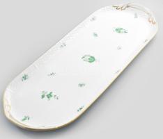 Herend Fehér zöldvirágos szendvicses tálca. Jelzett, kis kopással, 49,5x17,5 cm