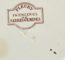 Sarreguemines Fleury, francia, fajansz, süteményes tányér 2db. 1930 körül. Kézzel festett, jelzett, ...
