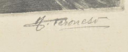 Tekoneso jelzéssel: Gandria. Rézkarc, papír, üvegezett keretben, 22x15 cm