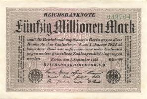 Német Birodalom / Weimari Köztársaság 1923. 50.000.000M (4x) fehér papíron, egymás utáni ill. kis ug...