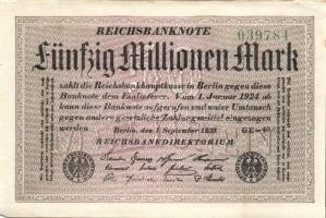 Német Birodalom / Weimari Köztársaság 1923. 50.000.000M (3x) fehér papíron, egymás utáni sorszámokka...