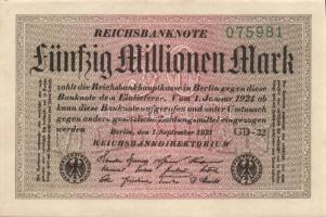 Német Birodalom / Weimari Köztársaság 1923. 50.000.000M (2x) fehér papíron, "Gitter mit 8"...