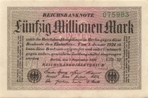 Német Birodalom / Weimari Köztársaság 1923. 50.000.000M (3x) fehér papíron, "Gitter mit 8"...