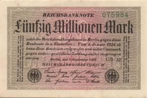 Német Birodalom / Weimari Köztársaság 1923. 50.000.000M (3x) fehér papíron, "Gitter mit 8"...