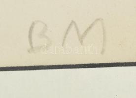 Borsos Miklós (1906-1990): Lányportré. Tus, papír, foltos, üvegezett keretben, 18x12 cm