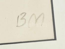 Borsos Miklós (1906-1990): Lányportré. Tus, papír, foltos, üvegezett keretben, 14x12 cm