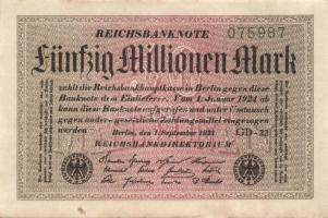 Német Birodalom / Weimari Köztársaság 1923. 50.000.000M (4x) fehér papíron, "Gitter mit 8"...