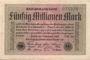 Német Birodalom / Weimari Köztársaság 1923. 50.000.000M (4x) fehér papíron, "Gitter mit 8"...