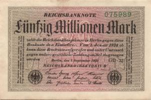 Német Birodalom / Weimari Köztársaság 1923. 50.000.000M (4x) fehér papíron, "Gitter mit 8"...