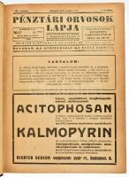 1935-1939 A Pénztári Orvosok Lapja folyóirat, az Országos Orvosi Nyugdíj- és Segélyező Intézet hivatalos közlönyének VIII., IX., X. és XI teljes évfolyam. + XII. évf. 1-15. sz. Szerk.: Stiller Jenő. Átkötött, aranyozott gerincű félvászon-kötésben, néhány kevés lap széle kissé sérült, néhány nagyon kevés lapon ceruzás jelöléssel.