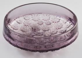 cca 1970 Jiri Brabec Sklo Union kínáló, formába préselt lila üveg, jelzés nélkül, hibátlan, d: 23 cm, m: 9 cm