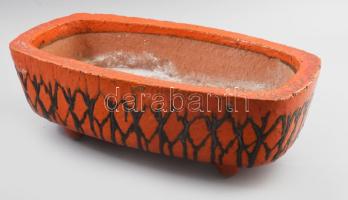 Ritka Pesthidegkúti, samottos kerámia, narancssárga mázakkal, kerti kaspó, kopással, jelzés nélkül, ...