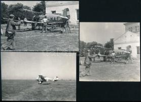 cca 1939 HA-NAF lajstromjelű, Bücker Bü 133C Jungmeister típusú repülőgép (a II. világháború során hadizsákmányként Romániába került), 3 db fotó, későbbi nagyítások, 10,5x10,5 cm és 13x8,5 cm körül