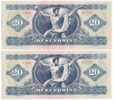 1980. 20Ft (2x) sorszámkövetők "C 331 003190 - C 331 003191" nyomdai papírránccal T:UNC,AU...