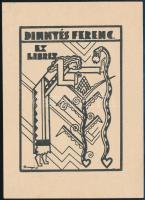 Dinnyés Ferenc (1886-1958): Ex libris Dinnyés Ferenc, klisé, papír, jelzett, 11×8 cm