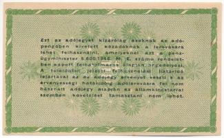1946. 50.000AP sorszám nélkül, nem vízjeles papíron, a hátoldali szövegben számos helyesírási hibáva...