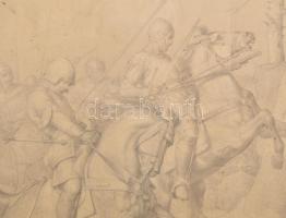 C. F. L: jelzéssel: Csatajelenet lovaskatonákkal. Ceruza, karton. Kissé foltos. Lap alja vágott, bal...