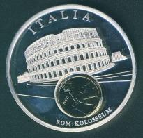 Olaszország DN "Európai valuták - Róma, Colosseum" Ag emlékérem 52,5g 1992-es aranyozott 50L-sal T:PP