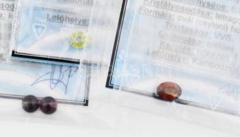 8 db dárgakö, tanusítvánnyal: citrin, szfén, gránát, rózsakvarc, cirkón. Mind csiszolva