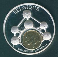 Belgium DN "Európai valuták - Brüsszel, Atomium" Ag emlékérem 52,5g 1959-es aranyozott 50c-sel T:PP