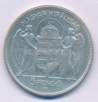 1930. 5P Ag "Horthy jobbra" hajas T:VF patina, karc Adamo P8