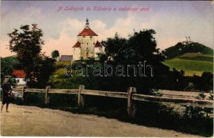 1914 Selmecbánya, Banská Stiavnica; A Leányvár és Kálvária a szélaknai útról. Ifj. Farkas Jenő amatőr felvétele, Joerges kiadása / castle, calvary (EK)