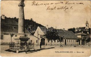 1907 Szilágysomlyó, Simleu Silvaniei; Bem tér, Szentháromság szobor. Veres Károly kiadása / square, Holy Trinity statue (EK)