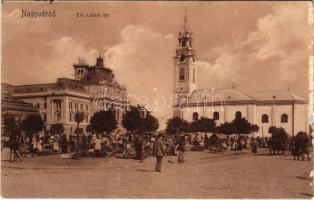 1907 Nagyvárad, Oradea; Szent László tér, Városháza, templom, piac / square, town hall, church, market (b)