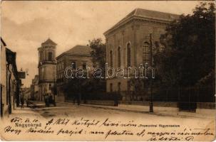 1905 Nagyvárad, Oradea; Premontrei főgimnázium, Szabó Ferenc üzlete. Sebő Imre kiadása / grammar school, shop (fl)