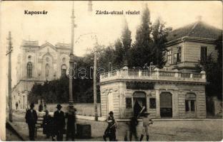 1907 Kaposvár, Zárda utcai részlet, Prager Lipót özvegye borbély és fodrászterme (EK)