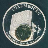 Luxemburg DN "Európai valuták - Luxemburg, Centre Européen" Ag emlékérem 52,5g 1990-es aranyozott 1Fr-sal T:PP