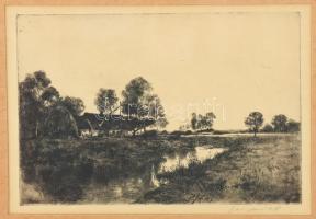 Csergezán Pál (1924-1996): Tanya. Rézkarc, papír, jelzett, 19,5x29 cm, üvegezett fakeretben.