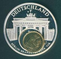 Németország DN "Európai valuták - Berlin, Brandenburgi Kapu" Ag emlékérem 52,5g 1972-es aranyozott 50Pf-sel T:PP