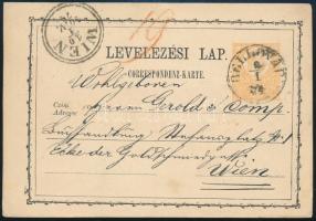 1874 2kr díjjegyes levelezőlap / PS-card "BELLOVÁR" - "WIEN"