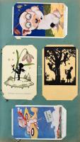 344 férőhelyes régi albumban 184 db 1945 előtti motívum képeslap, sok litho, sok hosszúcímzéses, dom...