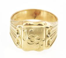 Arany (Au) 14K monogramos pecsétgyűrű, jelzett, méret: 70, nettó: 8,5 g
