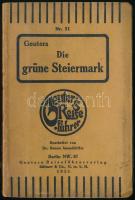 Geuters Die grüne Steiermark. Anhang: Wintersport und Autotouren in der Steiermark. Berlin, 1925, Geuters Reiseführerverlag Büttner. Német nyelven. Kiadói papírkötés, kissé kopott gerinccel és borítóval, néhány levés lap széle kissé foltos, össz. 8 kihajtható térképpel!