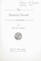 Yumoto, J.M.: The Samurai Sword: Handbook Tokyo, 1971 Tuttle. Kiadói egészvászon kötésben számos illusztrációval 191p.  Thomas Dudley Cabot (1897-1995) amerikai üzletember, filantróp, CIA ügynök autográf aláírásával? /  Autograph signature of Thomas Dudley Cabot (1897-1995) American businessman, philanthropist, CIA agent?