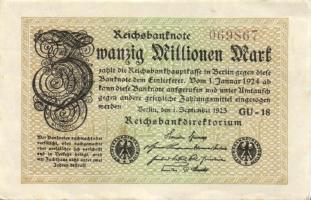 Német Birodalom / Weimari Köztársaság 1923. 20.000.000M (3x) közeli sorszámokkal T:I,I-